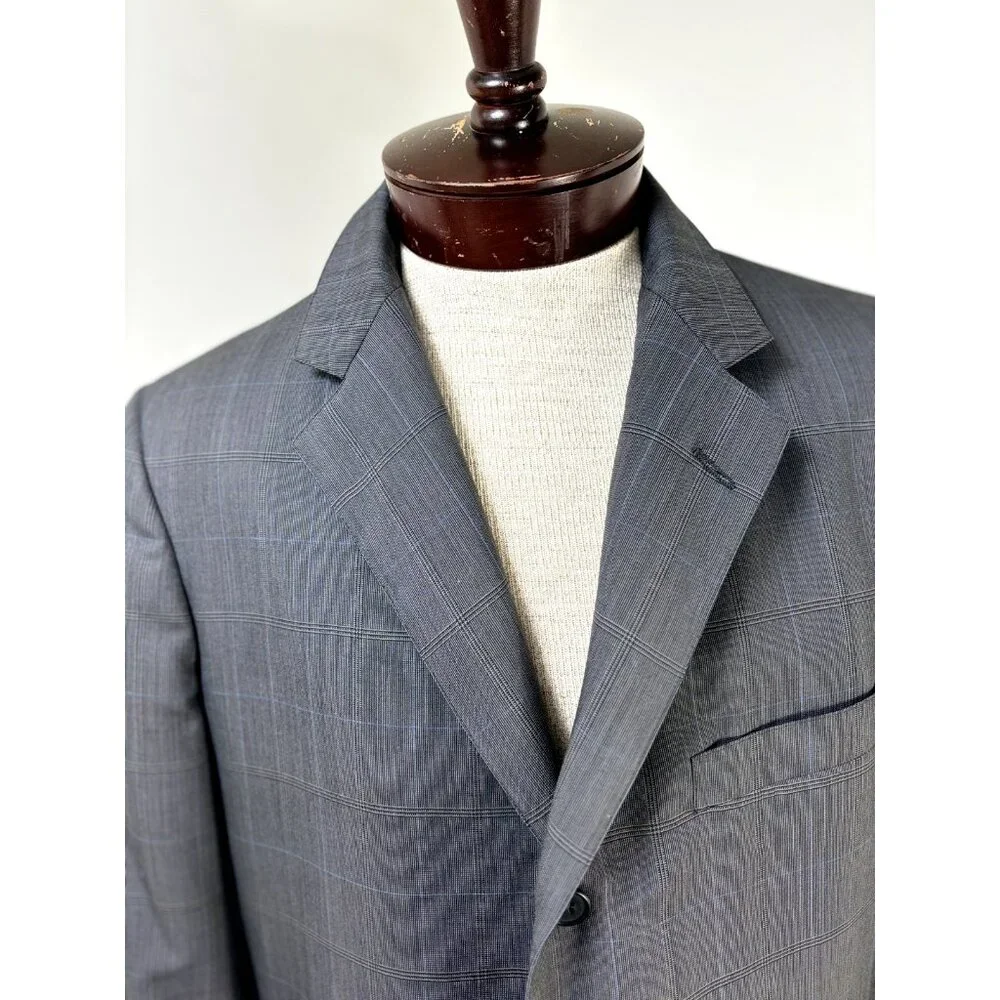 Brooks Brother Men's Sport Coat Blazer Size 41L Windowpane Gray Blue Suit Jacket